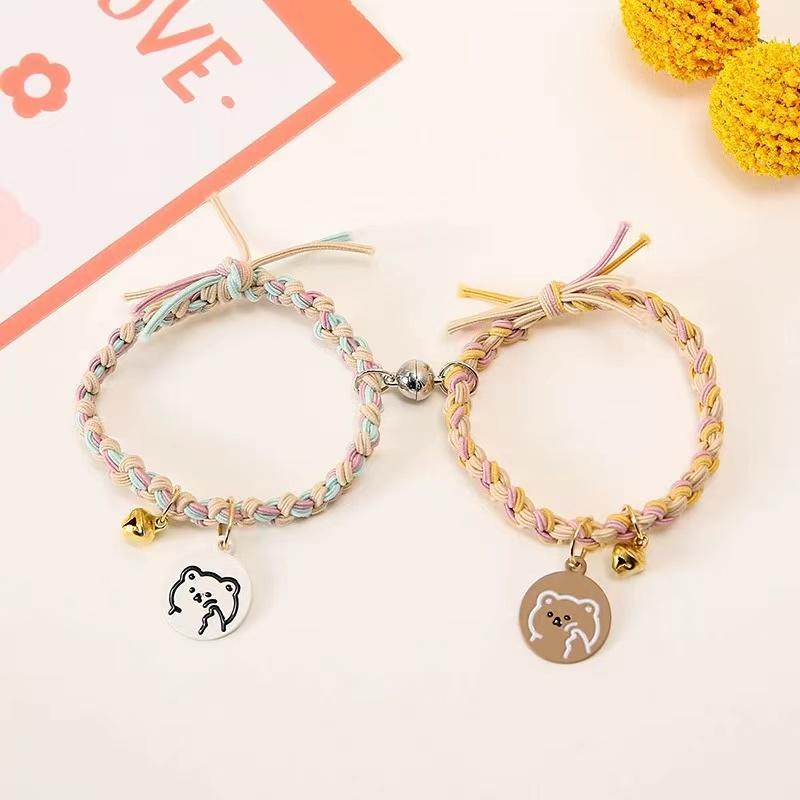 1pc Weaving Tags, Teddy Bear, Rubber Band, Milk Coffee, Cute Girl, Headband, Sweet Headwear, Female