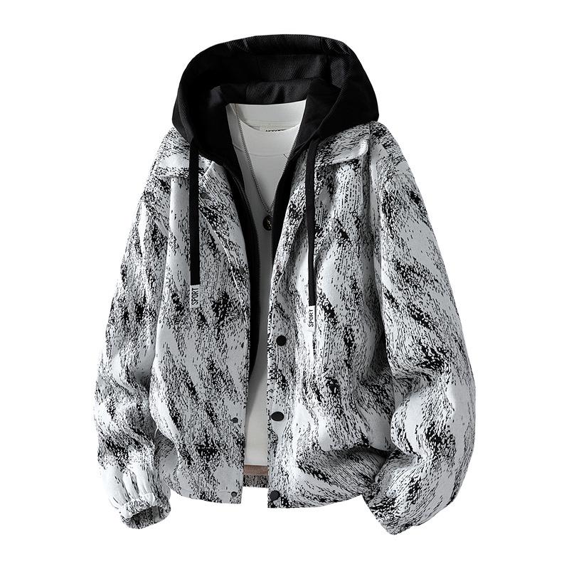 

Men s Fashionable Casual Hooded Jacket: Two-Piece Look, Thick Velvet, High-Quality Outerwear L брудно-білий