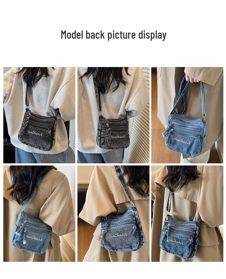 Retro Minimalistische Mehrfachtaschen Bestickte Denim Umhängetasche (2025)