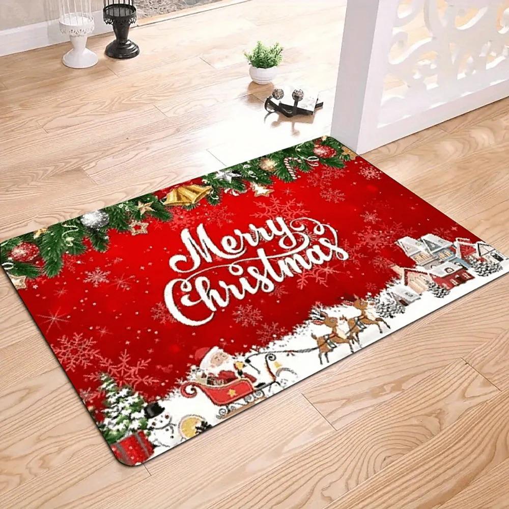 Pink Christmas Tree Happy Non-slip Doormat Indoor and Outdoor Front and Back Door Welcome Mat Winter Doormat