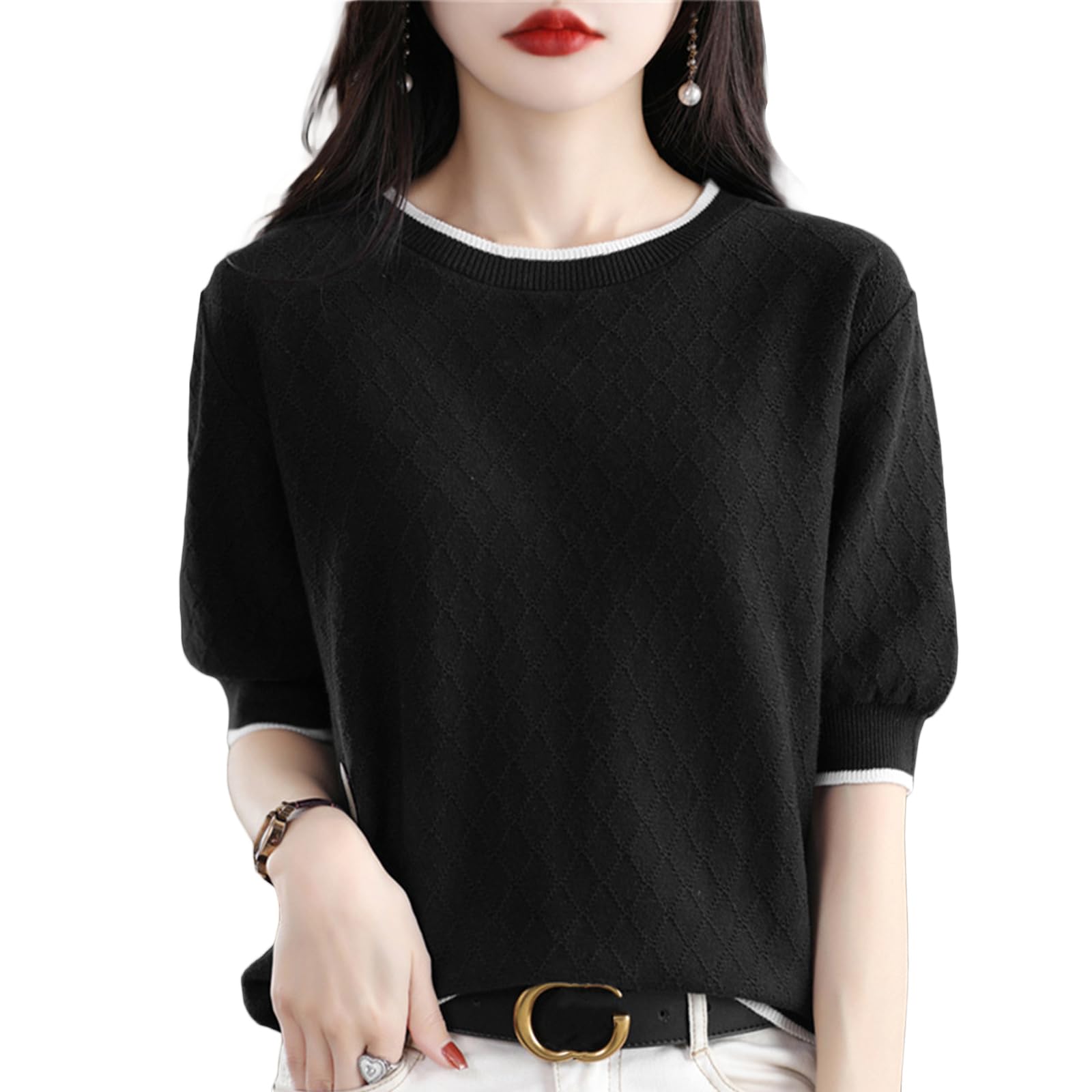 

Ромбовидный крой и короткий летний взрослый L [Precoco] Сшитый, Весна/Лето, Элегантный, Однотонный, Стильный, Топ, Футболка, Рукав, Выпускной, Мода, Милый,