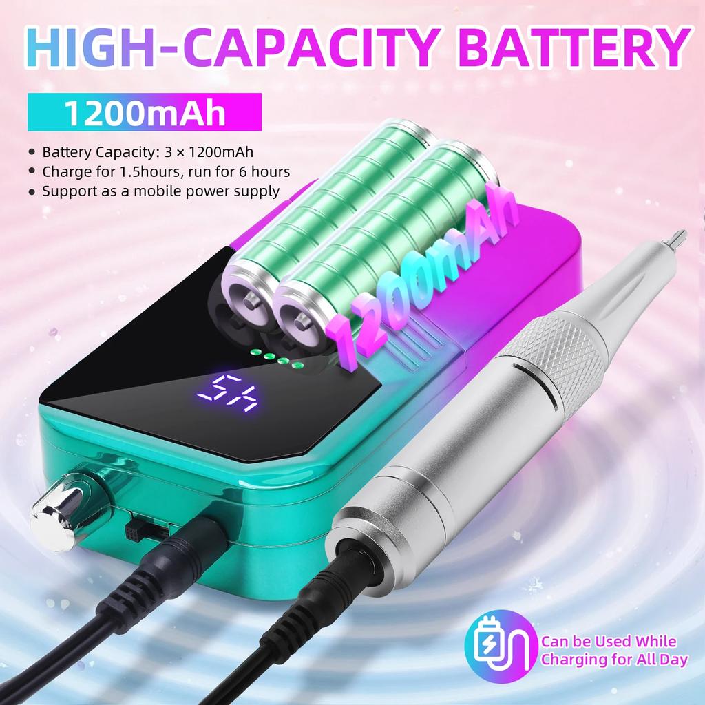 DianaBeauty Portable Electric Nail Drill Machine LED Display Rechargeable Nail Sander for Gel Nails Polish For Manicure Salon