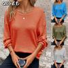 Women's Fashion Casual Solid Color Print Long Sleeve O-Neck Blouses & Shirts