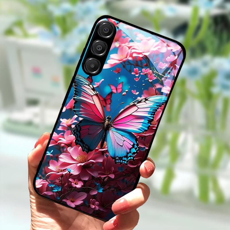 Voor Samsung A56 Glazen Hoesje A26 A36 Hard PC Gehard Glas Telefoonhoesje Voor Galaxy A15 A25 A35 A55 Cartoon Luxe Schokbestendige Hoesjes