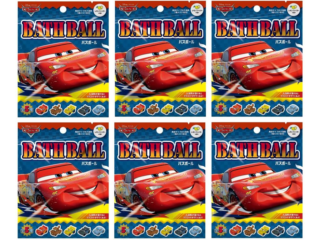 Set of 6 Foaming Net Nor Corporation Cars Bath Ball with Lemon Fighter 60g Bath Additives Convenient Foaming Net for Bath + Included Mascot,