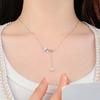 Tassel Pearl Necklace Clarvicle Chain Women's Necklace Korean Pearl Clarvicle Chain Inlaid with Diamond Apricot Leaves