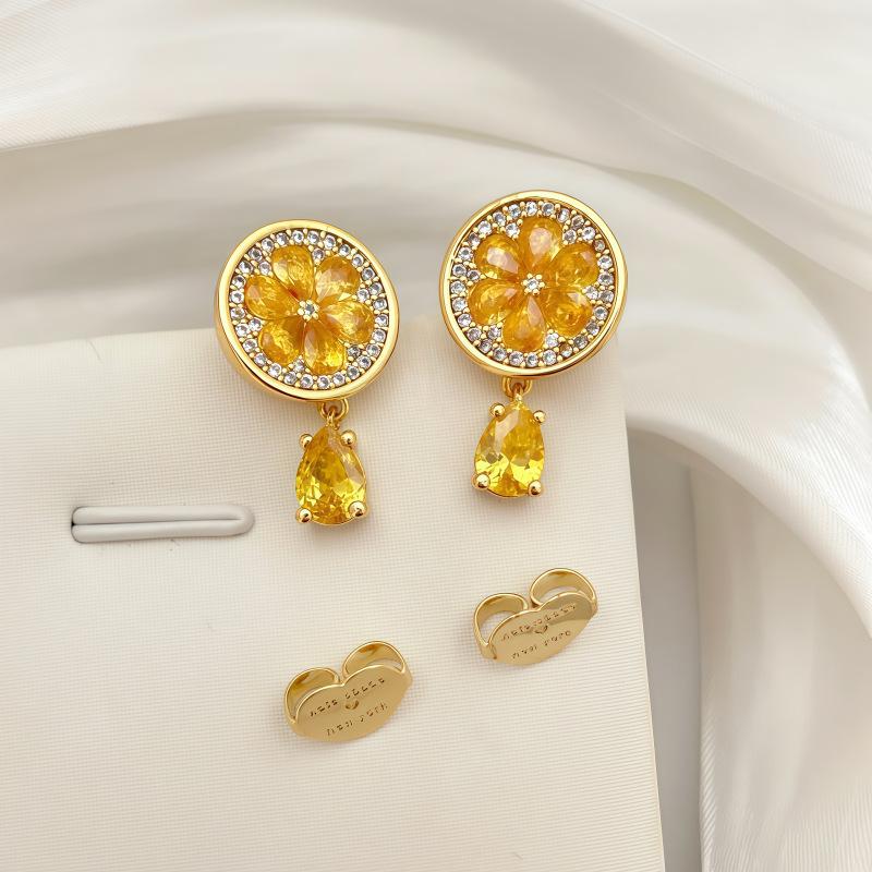 French Lemon Flower Fruit Necklace Heavy Industry Full Diamond Grapefruit Orange Stud Earrings Fresh And Cute Fruit Collarbone Chain Female