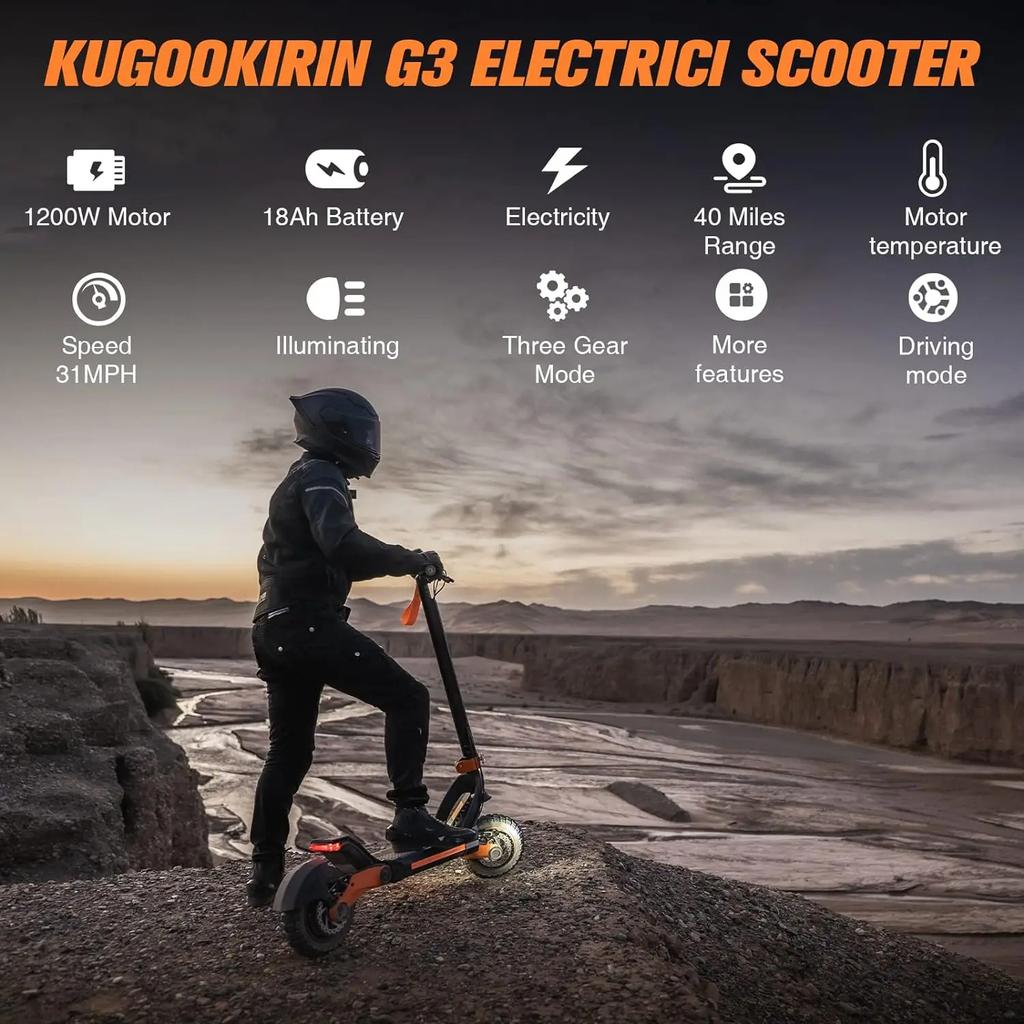 KuKirin G3 Electric Scooter 10.5 Inch 1200W Motor 52V 18Ah Lithium Battery Max Speed 50 KM/H Touchable Display Control Panel