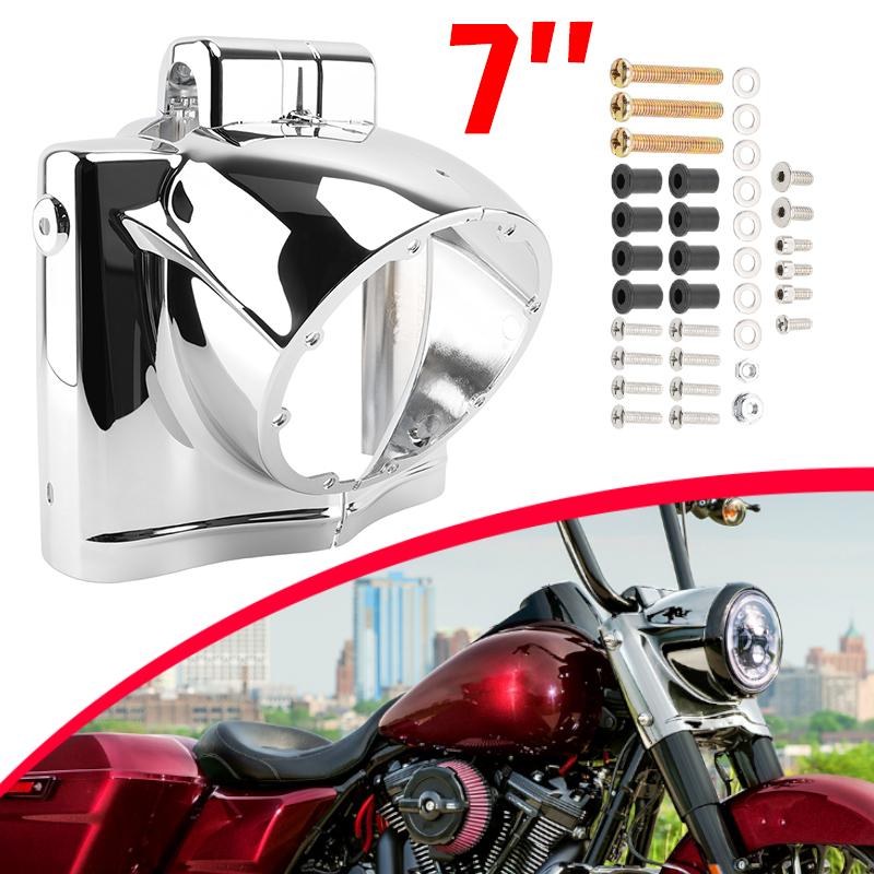 

7 Round Headlight Nacelle Cover Motorcycle Headlamp Housing Case Chrome Fit For Harley Touring Road King 2014 2015 2016 2017-Up