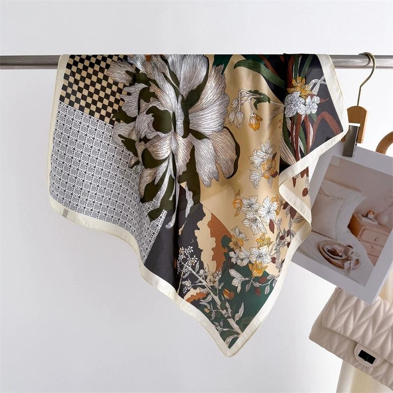 66Cm Floral Printed Square Scarf High-end Small Square Scarf Shawls Women Scarves