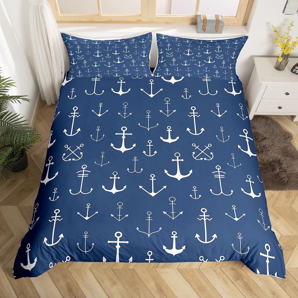 Anchor Duvet Cover Sets For Teens Adults Queen Quilt Covers Lightweight Down Room Decor 2 Pillowcases 1 Duvet Cover No Comforter