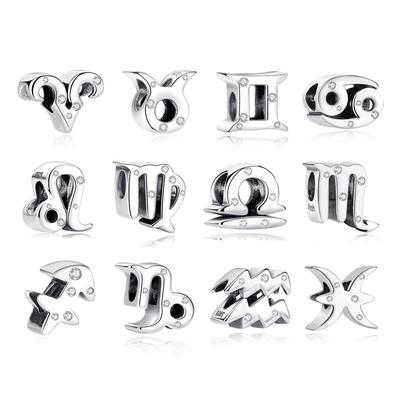 S925 Sterling Silver Charms Original 12 Zodiac Beran Leo Křišťálové korálky Fit Náramky Náhrdelníky Diy Šperky Dárek pro ženy