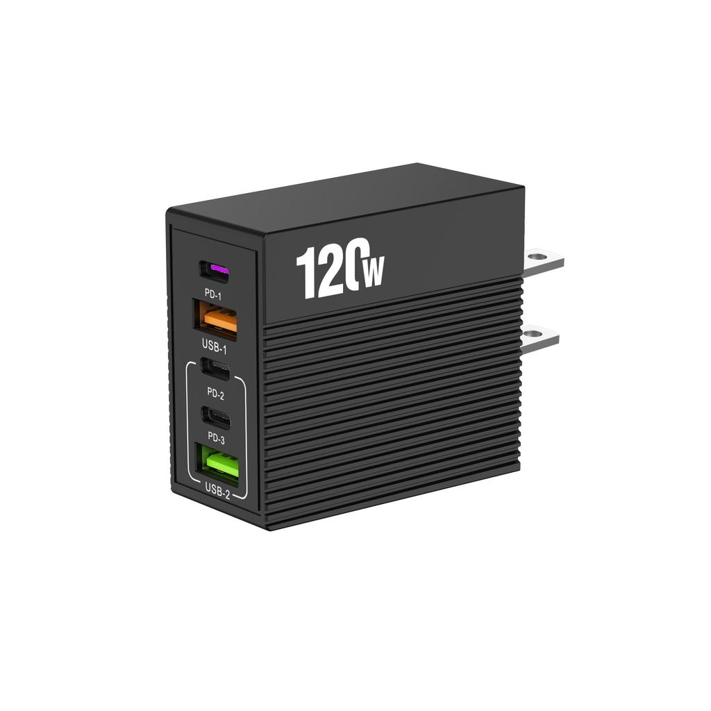 Caricabatterie Rapido Multi-Porta da 120W con Spina USA/UE/UK - Dispositivo da Viaggio Compatto, Supporto Completo Protocolli