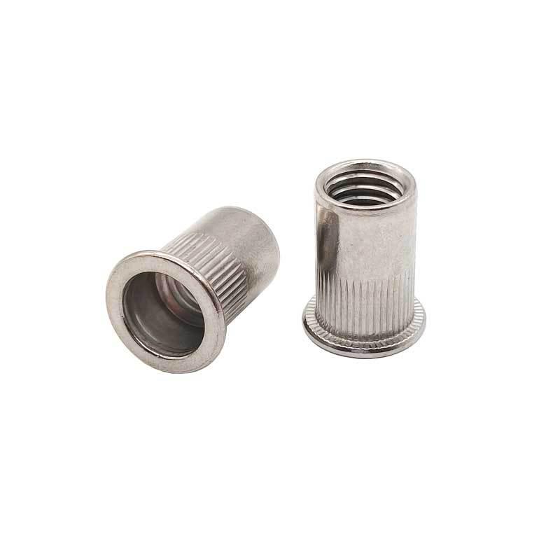 304 Stainless Steel Knurled Vertical Ribbed Flat Head Rivet Nut M3-M12
