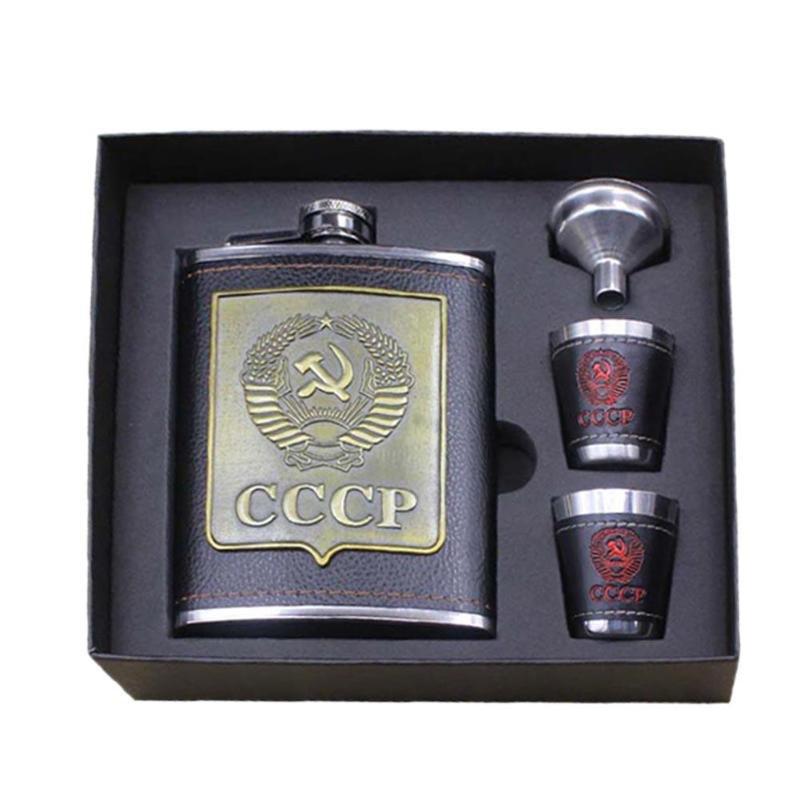 

8 унций роскошные фляги из нержавеющей стали для алкоголя водка виски винные бутылки чашки набор бутылок CCCP гравировка контейнер для алкоголя фляга