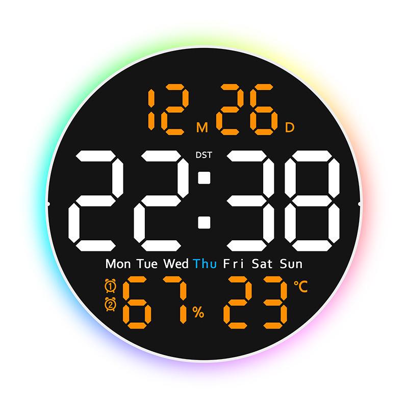 Multifunctional Silent Wall Clock with Night Light, Temperature & Humidity Display for Living Room