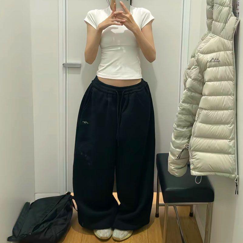 VIONA Y2K Streetwear Grå Sweatpants Dam Koreanska Överdimensionerade Lösa Allt-Match Sportsbyxor Hög Midja Dragsko Avslappnade Vida Byxor