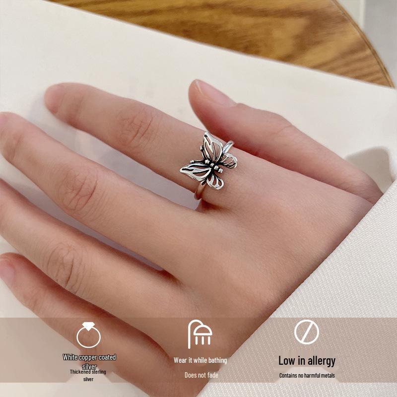 

Lan Zhi 925 Sterling Silver Butterfly Ring - Adjustable and Non-Fading Adjustable Open