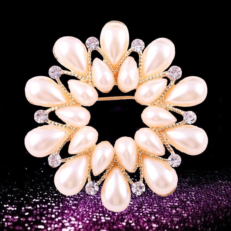 Fashion Pearl Hundred Wreath Brooch Corsage Flower Corsage Female Exquisite Ethnic Style Hypoallergenic Luxury Enamel Brooch Long-Lasting Color Gift