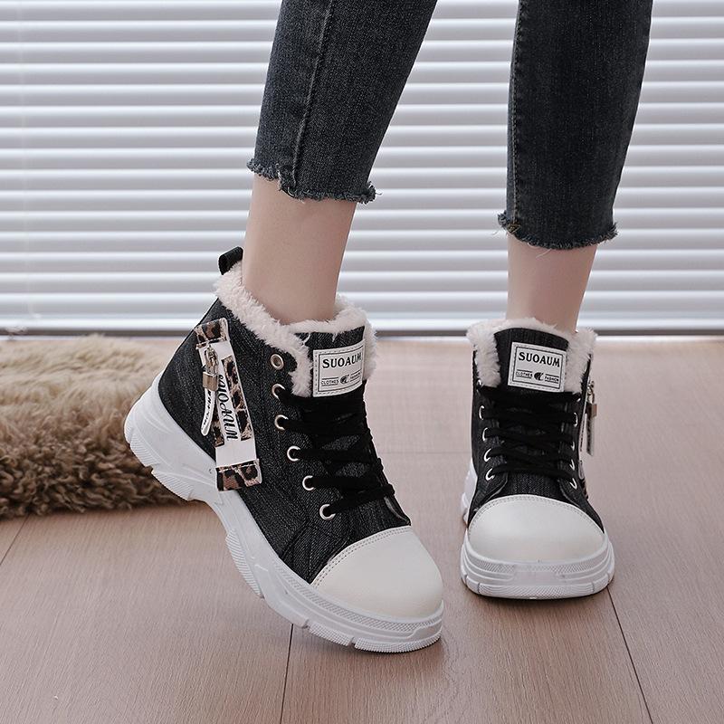 New Canvas High-top Women's Shoes, Breathable Thick-soled Height-increasing Casual Shoes, Martin Boots for Sports