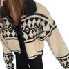 Autumn and winter new casual lazy wind contrasting color jacquard zipper sweater thick coat for women