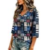 Women's Casual Christmas Print V-Neck Three-Quarter Sleeve Blouse for Holiday Party