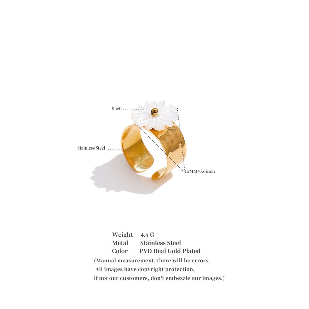 Yhpup Adjustable New Stainless Steel Thicker Shell Flower Golden Open Ring for Women High Quality Charming Jewelry Accessories