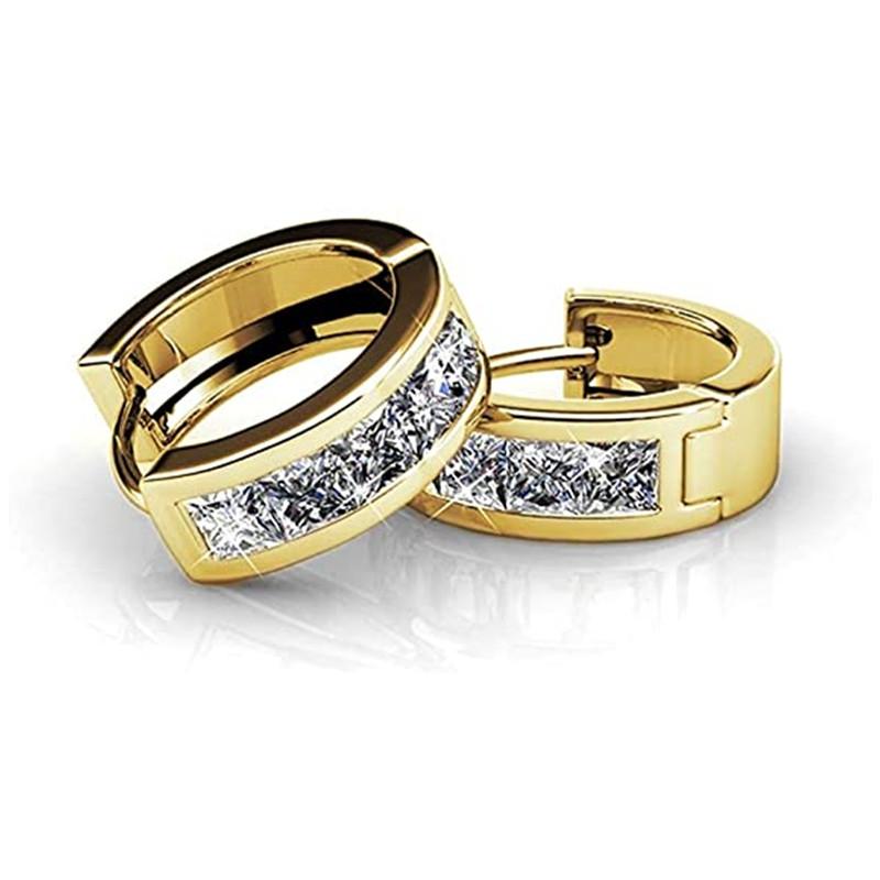 Huitan Fashion Versatile Women Hoop Earrings with Half Circle Cubic Zirconia Exquisite Gift Temperament Female Earrings Jewelry