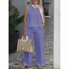 Damenanzüge Sommermode Ärmellose lockere Bluse Weitbeinige Hose Zweiteilige Sets für Damen Freizeitoutfits