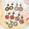 Bohemian Enamle Round Water Drop Charm Earrings Vintage Colorful Flower Shaped Unique Earrings for Women Ethnic Fashion Jewelry