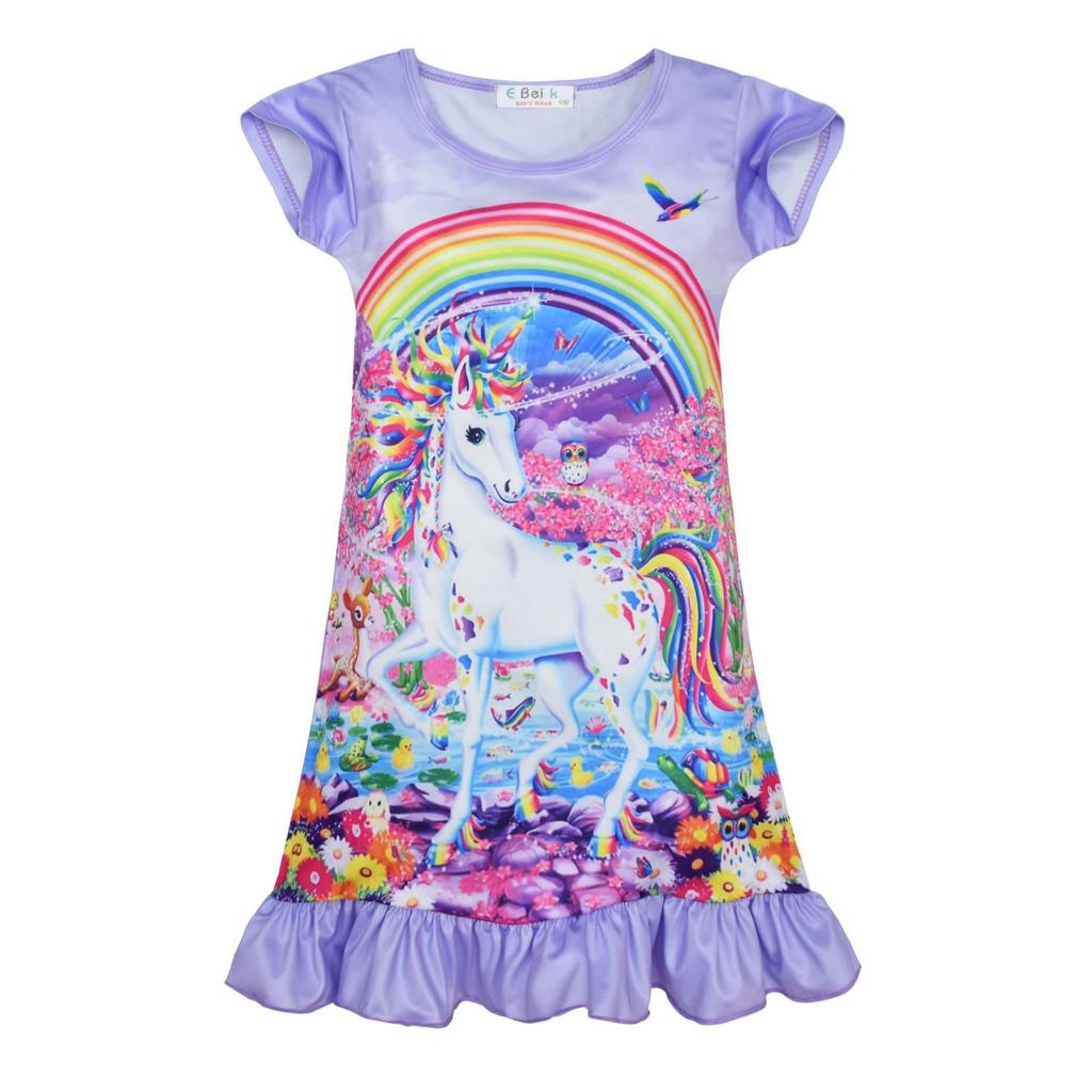 Girls Dress Cartoon Digital Printing Ice Silk Short Sleeve Pajamas Pajamas Homewear Skirt 3145