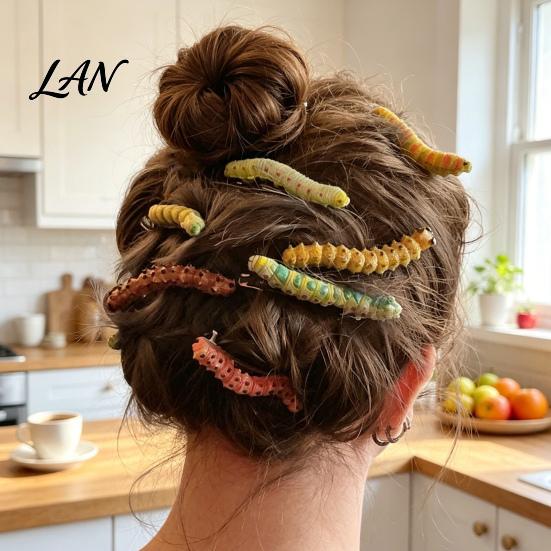 Lifelike Insect Hair Pins Halloween Caterpillar Clips, Hand Painted Reptile Clip Headpiece, Fashionable Clips for Daily Use Spooky Party Accessories,