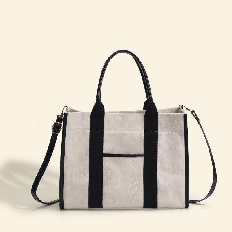 Neue High-End Baumwoll-Tragetasche mit großem Fassungsvermögen für Damen, Handtasche für den Büroalltag, Canvas-Umhängetasche mit Farbblock