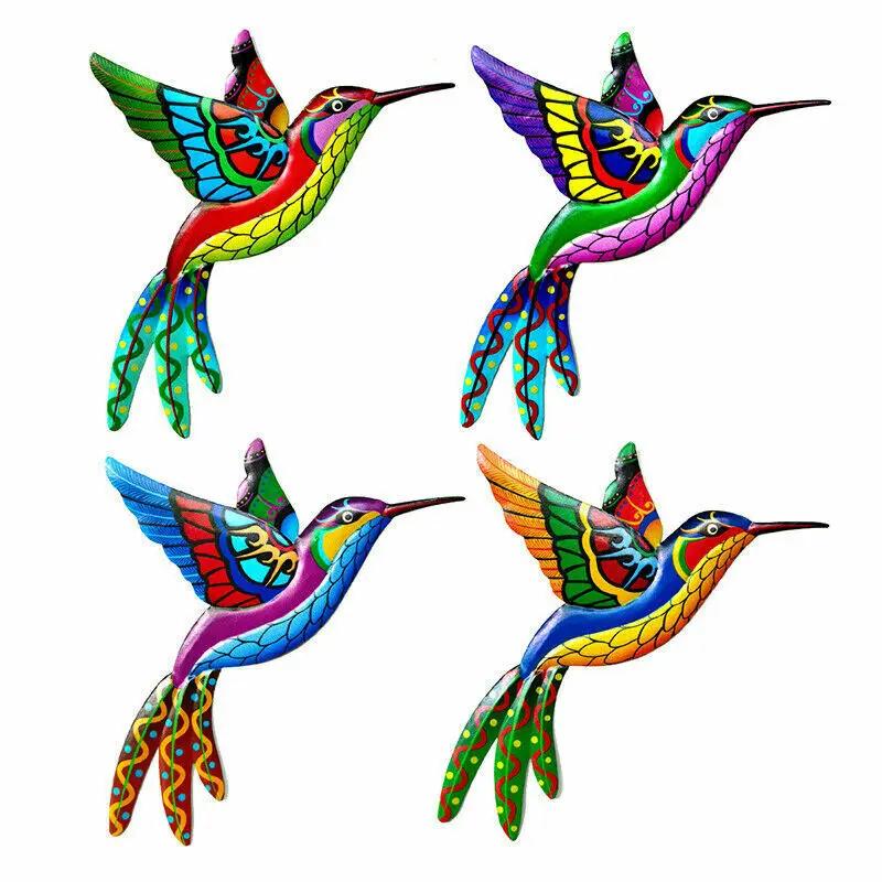 Colorful Metal Hummingbird Bird Art Sculpture Outdoor Home Wall Hanging Ornament Garden Fence Decor 22*26CM