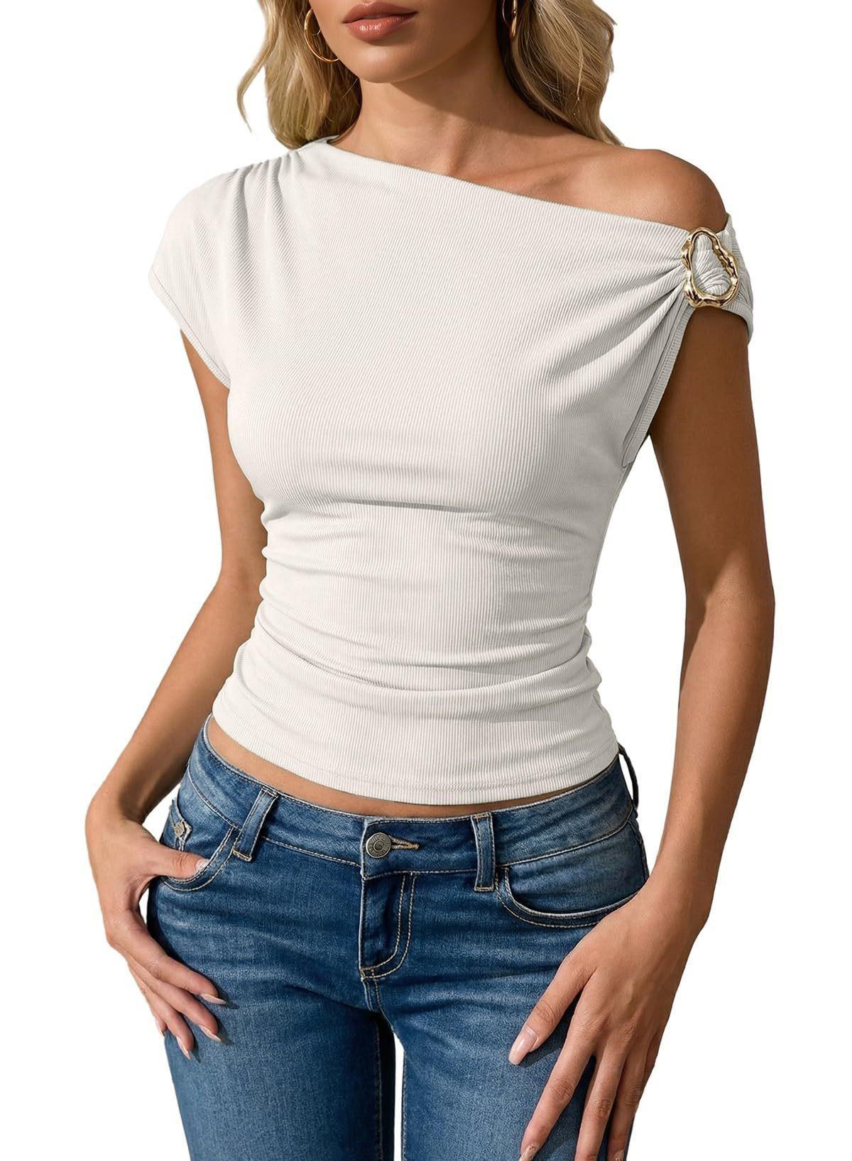 European Style Fashion Slim Fit Off-shoulder T-Shirt Women S