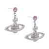 VIVIENNE WESTWOOD Saturn Shaped Brass Earrings Unisex Earrings Silver Purple 62020025-02P491
