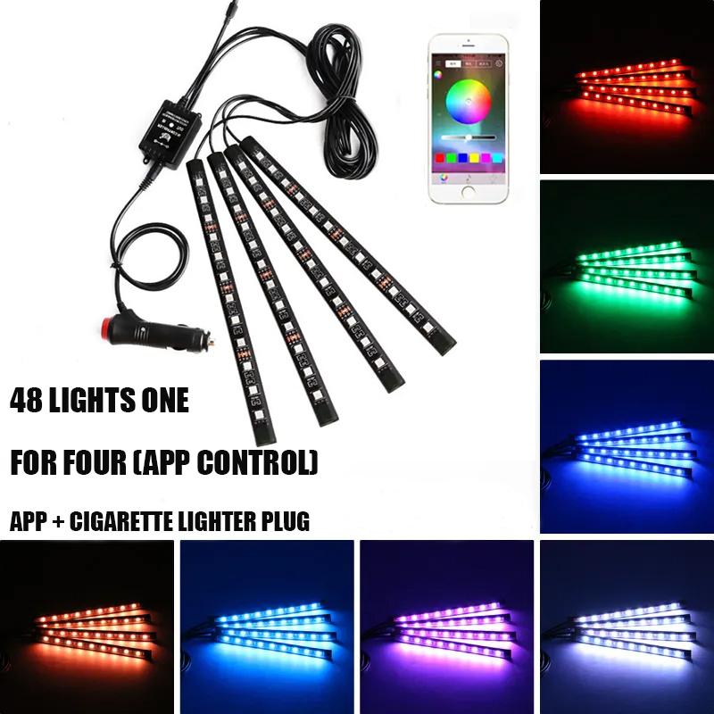 Neon 36 48 72 LED Car Interior Ambient Foot Light with USB Wireless Remote Music APP Control Auto RGB Atmosphere Decorative Lamp