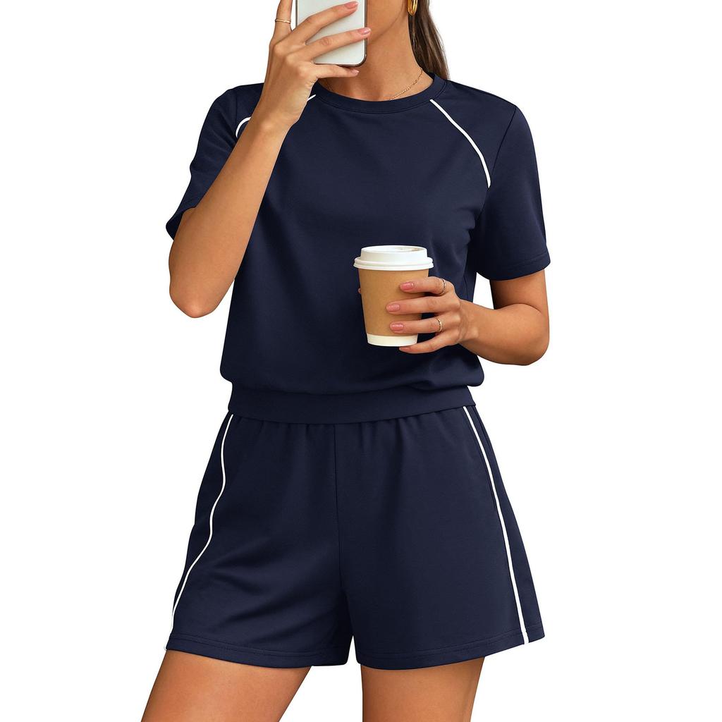 Women's Fashionable Loose-Fit Short-Sleeve Top + Shorts Casual Two-Piece Set