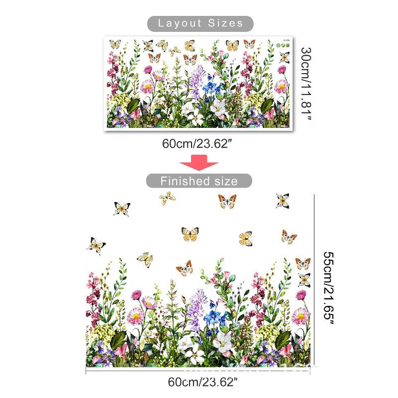 Floral Butterfly Window Static Cling 1/2 Sheets Wildflower Pattern Sticker for Birthday Party Window Decoration