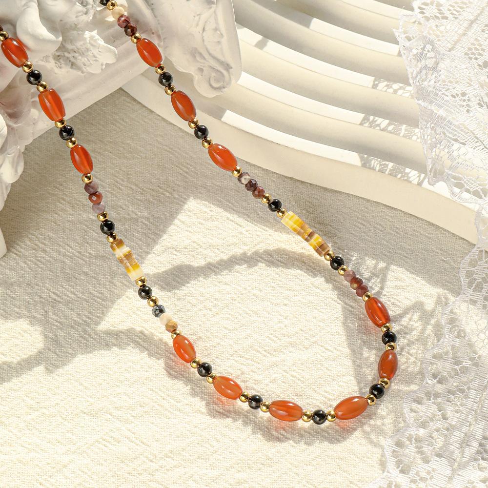 Retro New Chinese Style Red Natural Stone Handmade Beaded Necklace Ethnic Style Shell White Collarbone Chain Jewelry