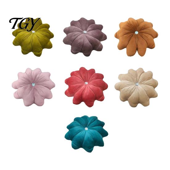 Decorative Throw Pillows for Girls Room Flower Pillow, 18 Inch Floral Cushion, Velvet Round Soft Sofa Pillow with Rhinestone Accent Couch Bed