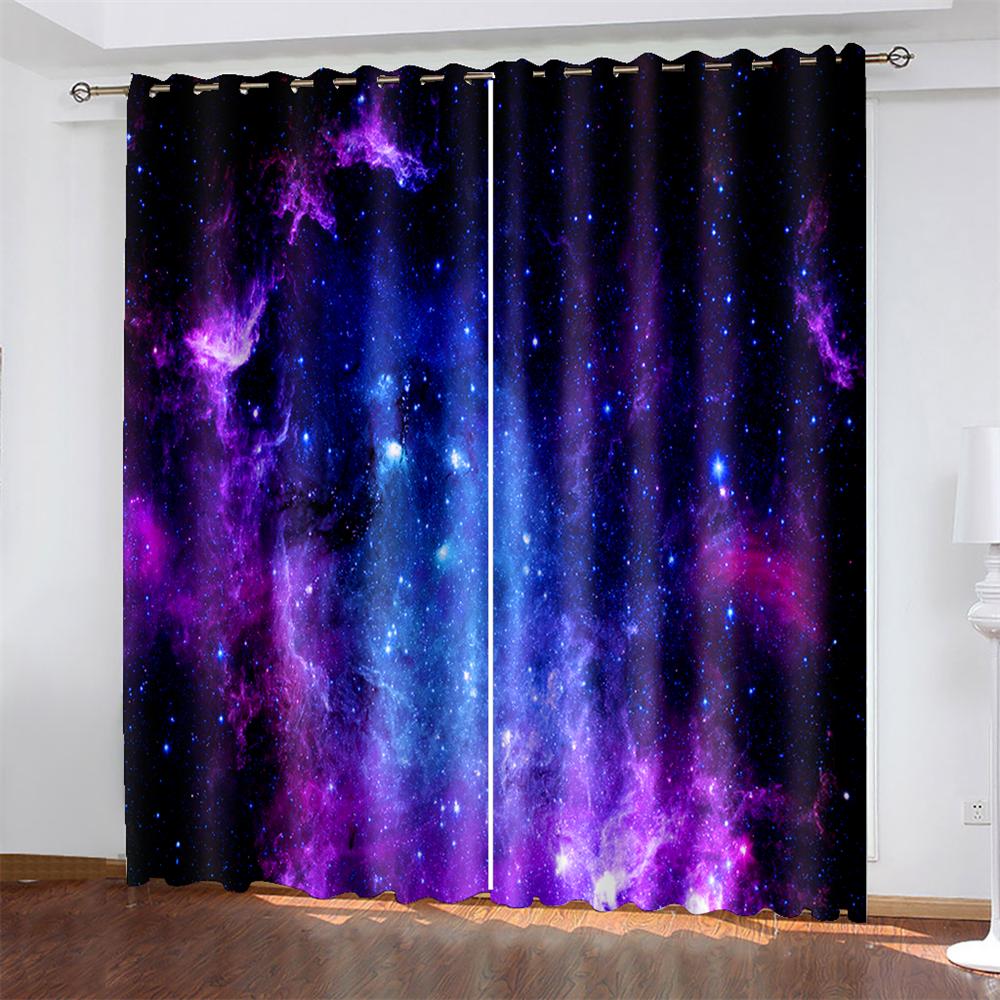 Cheap Azure Cosmic Planet Starry Milky Way Sky Space Children Shading 2 Panels Drape for Bedchamber Livingroom Space Household Hook Decoration