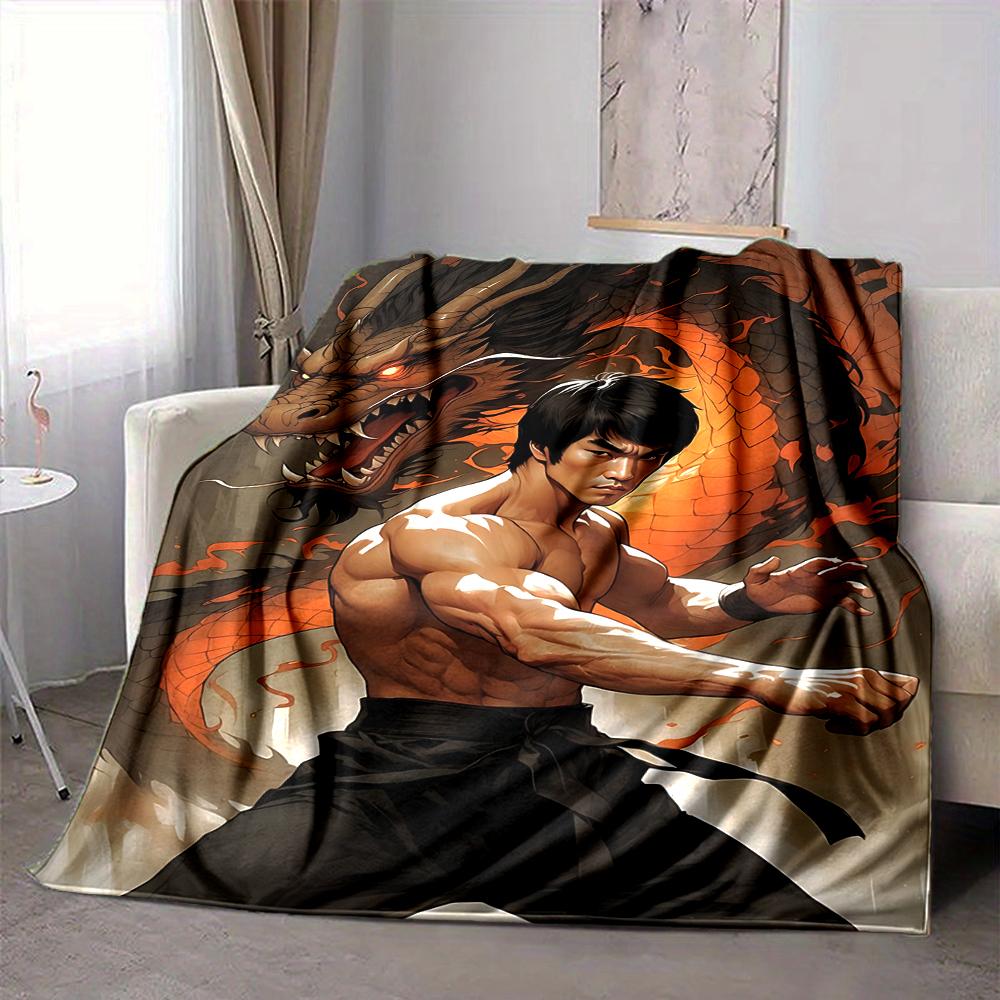 1Pc Bruce Lee Dragon Power Blanket Soft And Comfortable Casual Warm Camping Travel Christmas Halloween Xmas Gift M924420