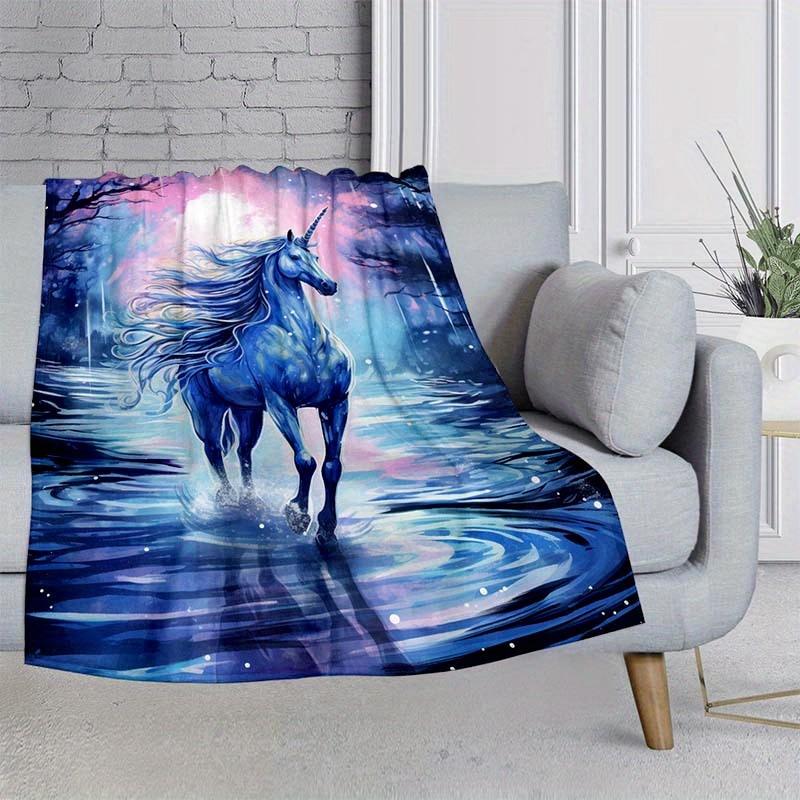 1pc Romantic Unicorn Blanket Lightweight Flannel Throw Blanket For Sofa Bed Travel Camping Livingroom Office Couch Chair Bed
