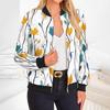 Women's Fashion Long Sleeve Floral Print Round Neck Zip Jacket