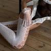 Sexy Garter Stockings Fishnet Tights For Women Sexy Lingerie White Suspender Retro Hollow Out Open Crotch Pantyhose Sexy Hosiery