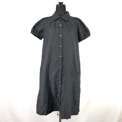 Hergestellt in Japan Kurzarm-Knopfkleid 38 M Damen Knielang Schwarz(GEBRAUCHT)
