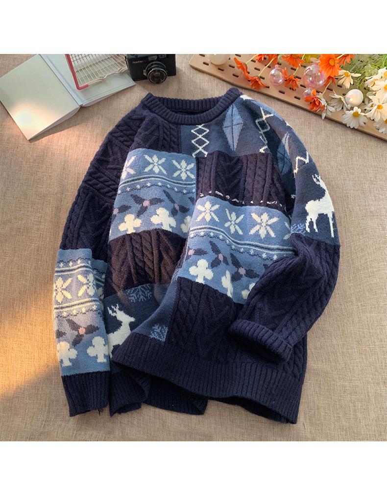 Men's Retro Patchwork Winter Knit Jacket - Stylish, Warm, and Thickened Base Layer