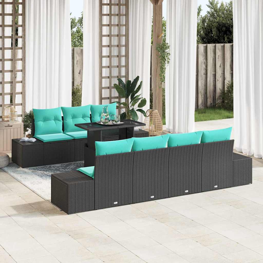 Garden Sofa Set 8 pcs. 7 Seater Black and Turquoise