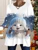 Nuovi Top da Donna Taglie Forti Autunno Inverno 2025, T-shirt Fashion a Manica Lunga Girocollo con Stampa 3D Natalizia